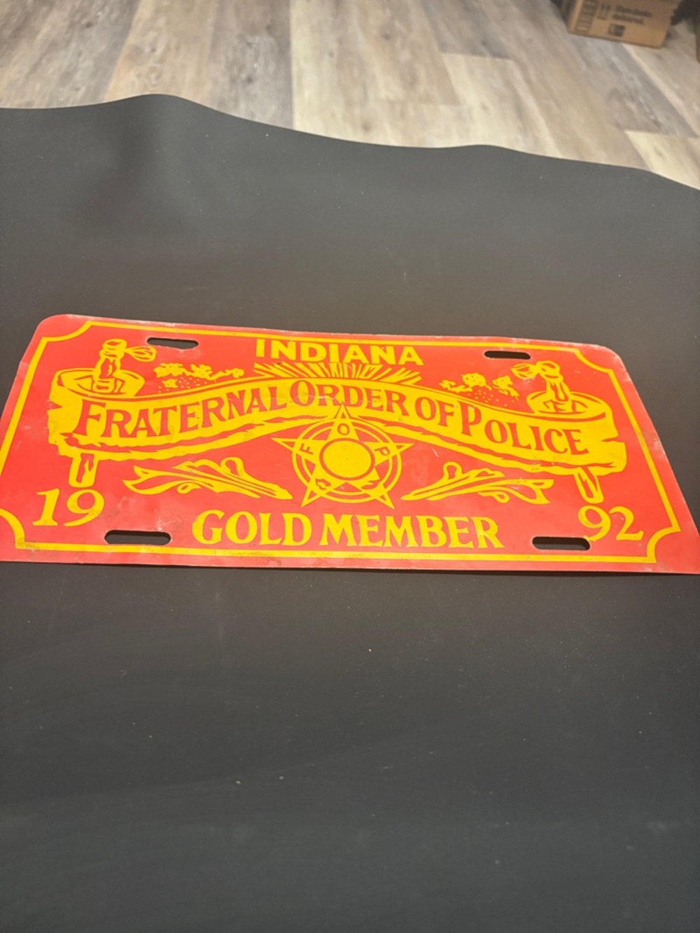 Vintage 1992 Indiana Fraternal Order FOP Gold Member License Plate